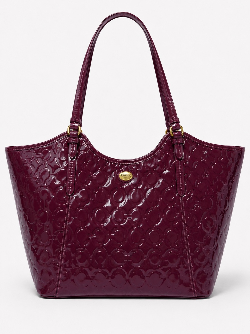 2013 Coach Wine Patent Embossed Signature Tote Y2K